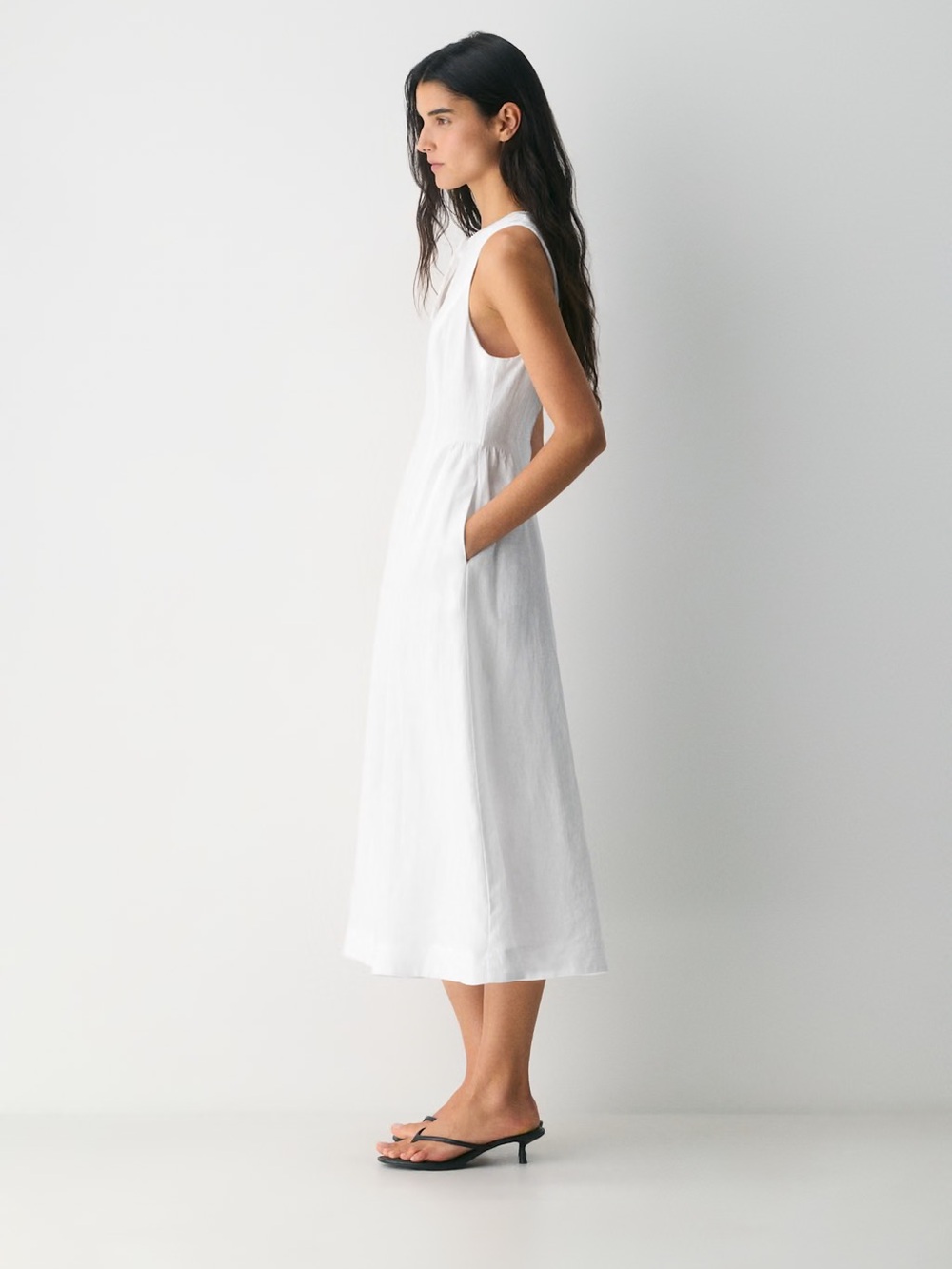 Aritzia White Sleeveless Midi Dress with Keyhole Neck - Picture 3 of 14